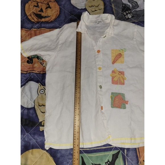 Vintage Linen Shirt Focus USA Button Front Women's XL Garden Patches Embroidered - Picture 10 of 16